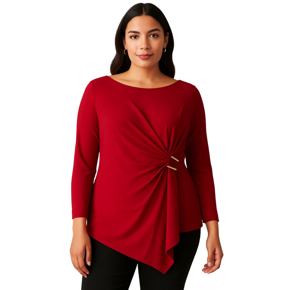 Antthony Design Studio Red Long-Sleeve Side-Knot Tunic Top Sz Petite Large